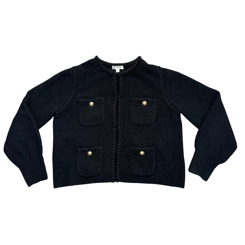 J.Crew Emilie Sweater Lady Jacket Women Medium Black Excellent Gold Button Wool